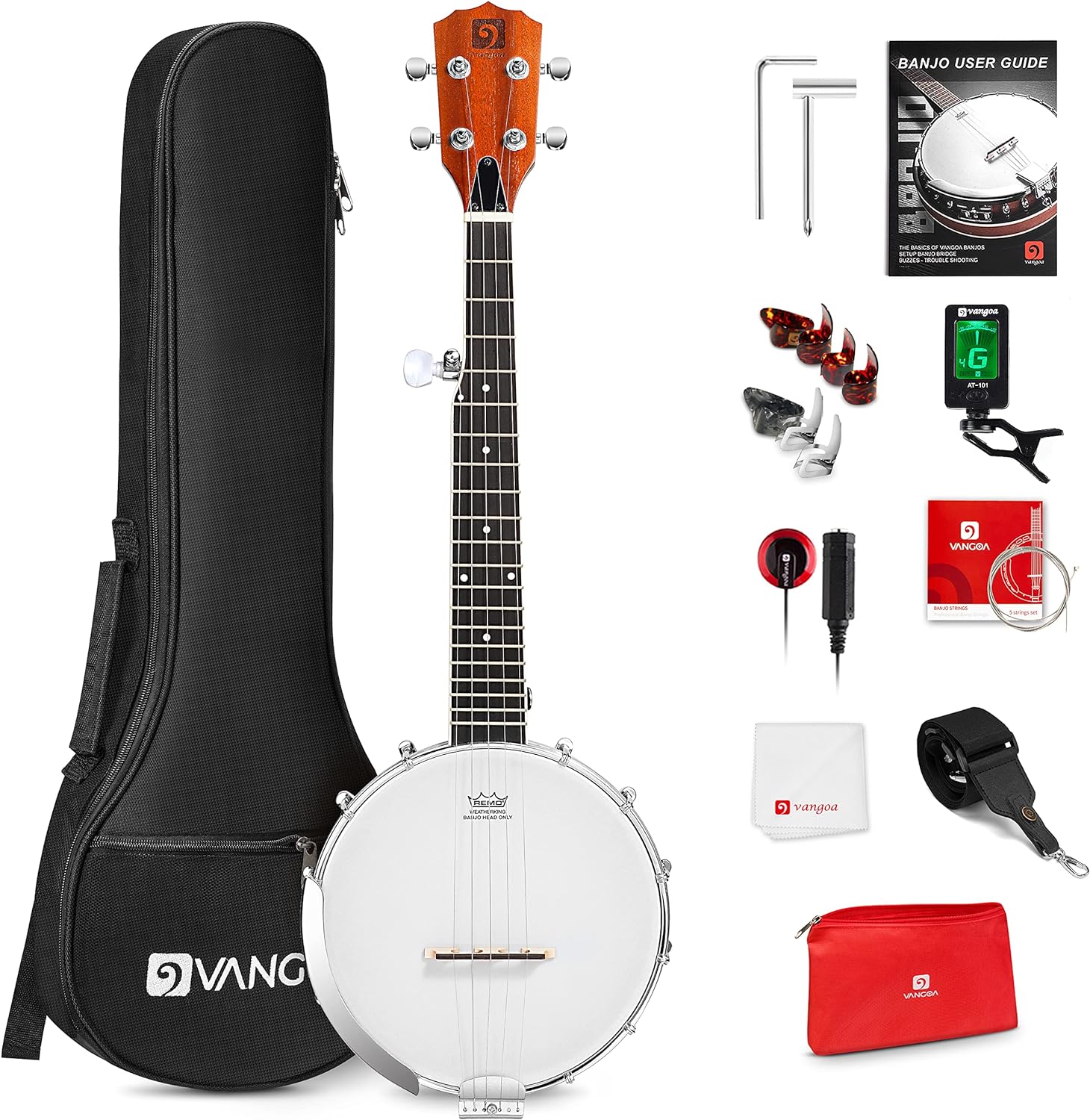 481C3688-0519-A3C6-DA8B-F4DE17B51DB1 String Banjo 26 Inch, MINI Travel Banjo, Banjo Beginner Kit with Remo Head, Open Back & Closed Solid Back with beginner Kit, Comfortable Carrying Bag - Image 1